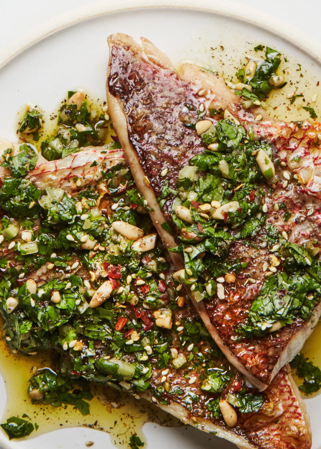Broiled Red Snapper with Za'atar Salsa Verde - Groomer's Seafood